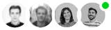A series of four profile images in a row. The first two are blurred, and the last two are clear with a woman and a man smiling. There is a green dot at the top right corner, indicating online status.