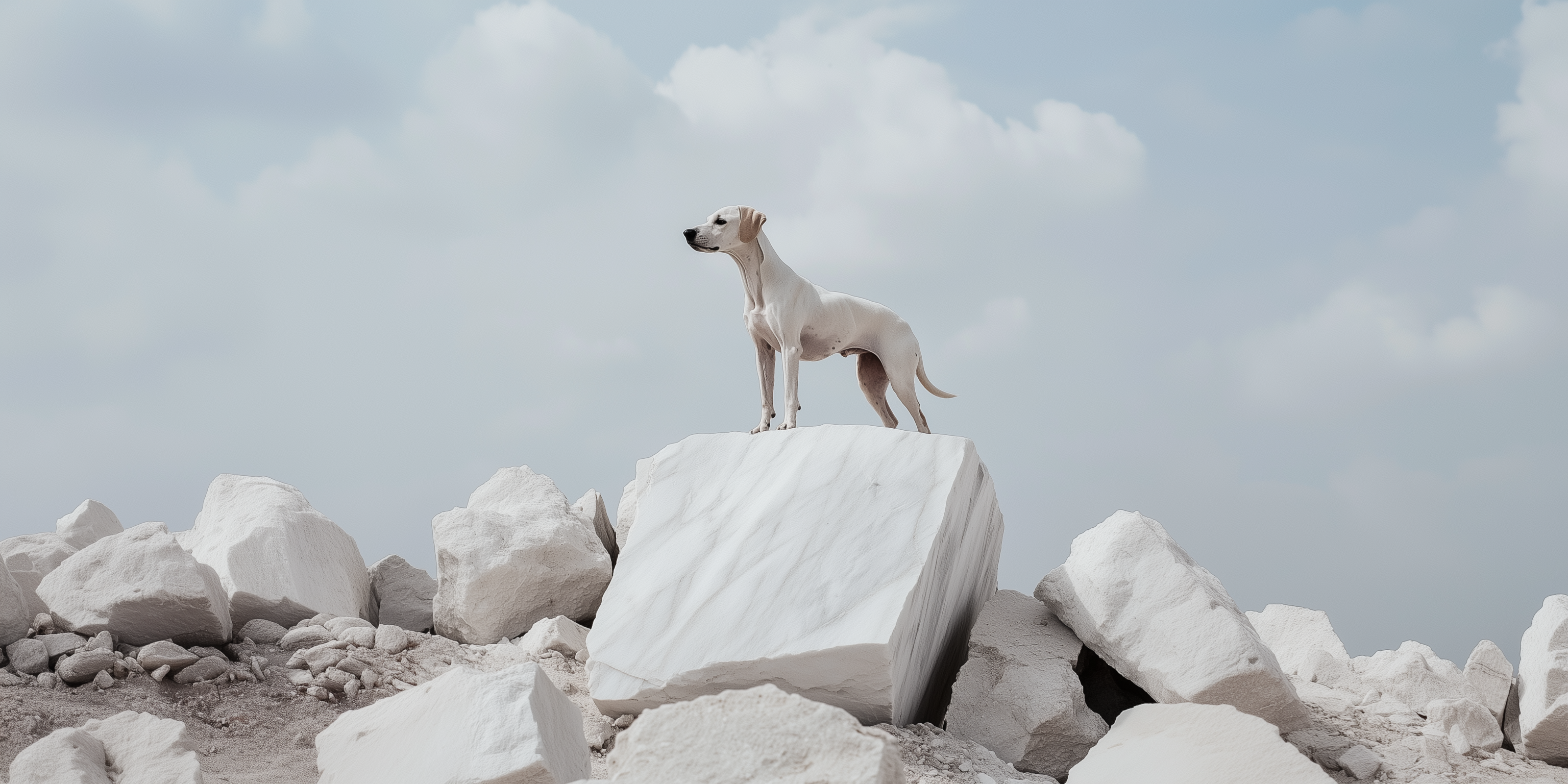 High end dog on top of a marble block